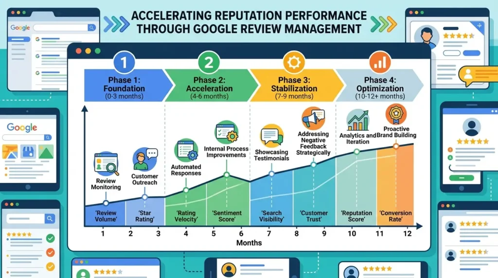 How quickly does Google Review management improve reputation performance?