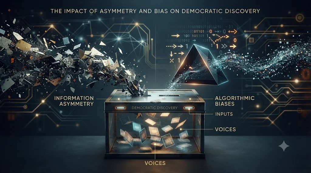 How Do Information Asymmetries and Algorithmic Biases Alter Democratic Discovery