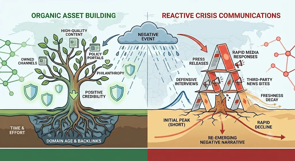 How Do Organic Asset Building and Reactive Crisis Communications Compare in Sustainability