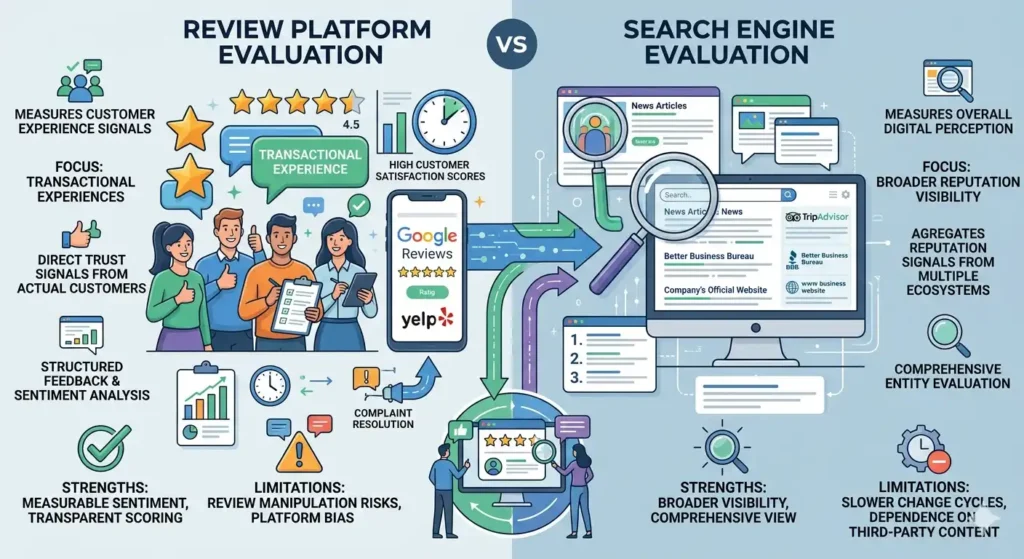 How Do Review Platforms Compare with Search Engine Results for Reputation Measurement