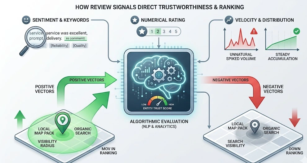 How Do Review Signals Direct the Evaluation of Entity Trustworthiness