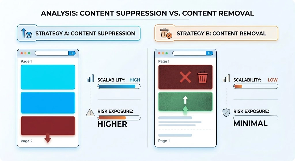 How Does Content Suppression Compare to Content Removal Strategies