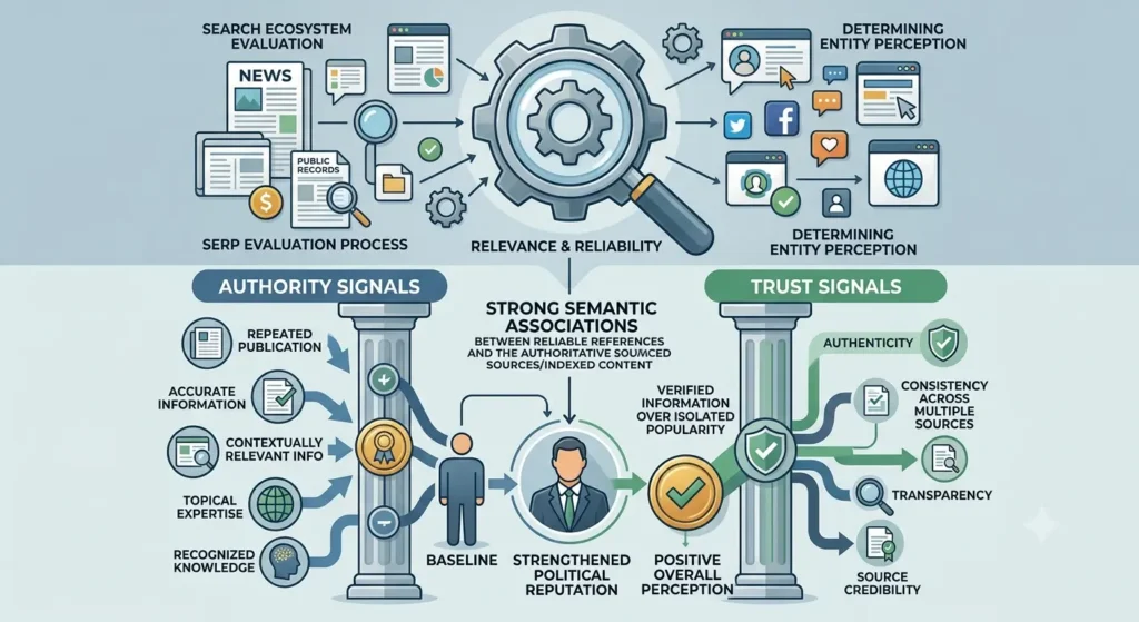 How do authority and trust signals shape political reputation