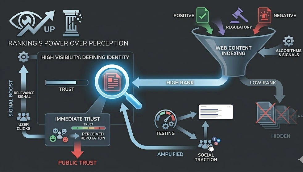 How do content indexing and ranking dynamics alter public trust