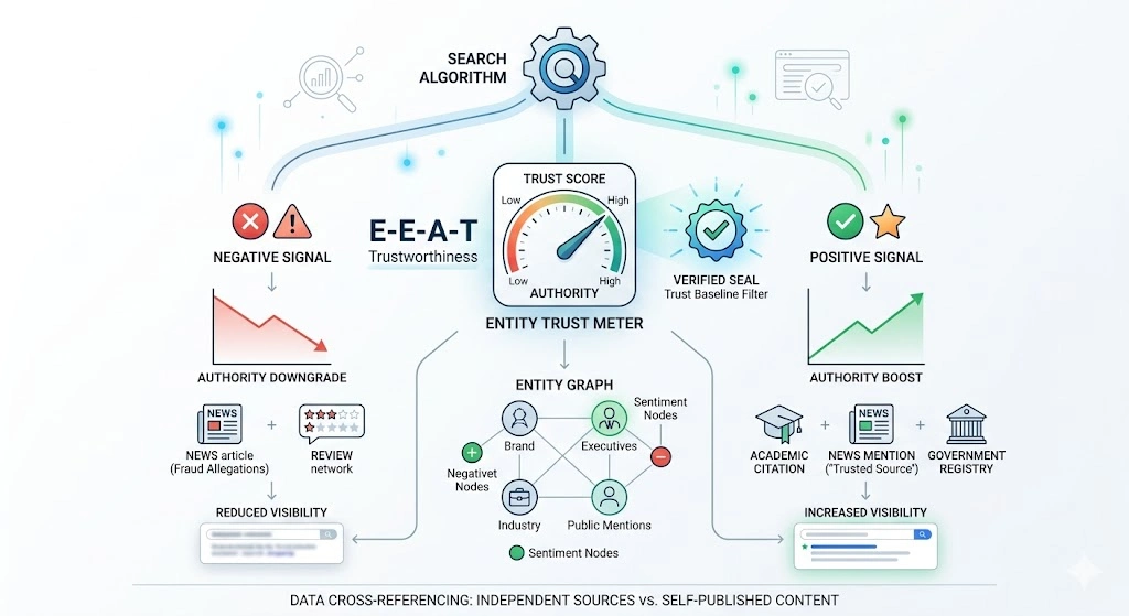 How do search engine algorithms interpret trust and authority signals