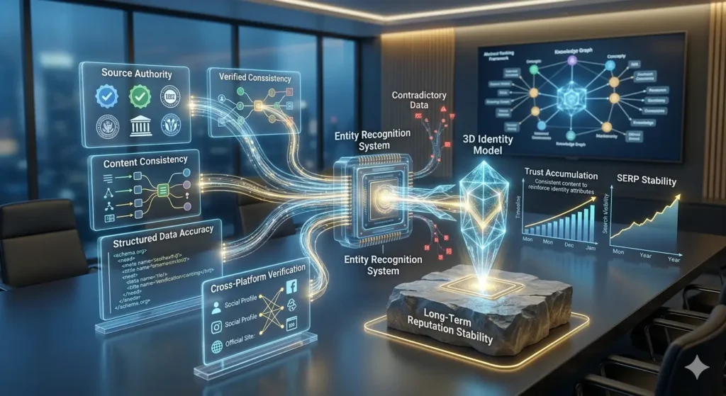 How do trust signals and entity recognition shape long-term reputation