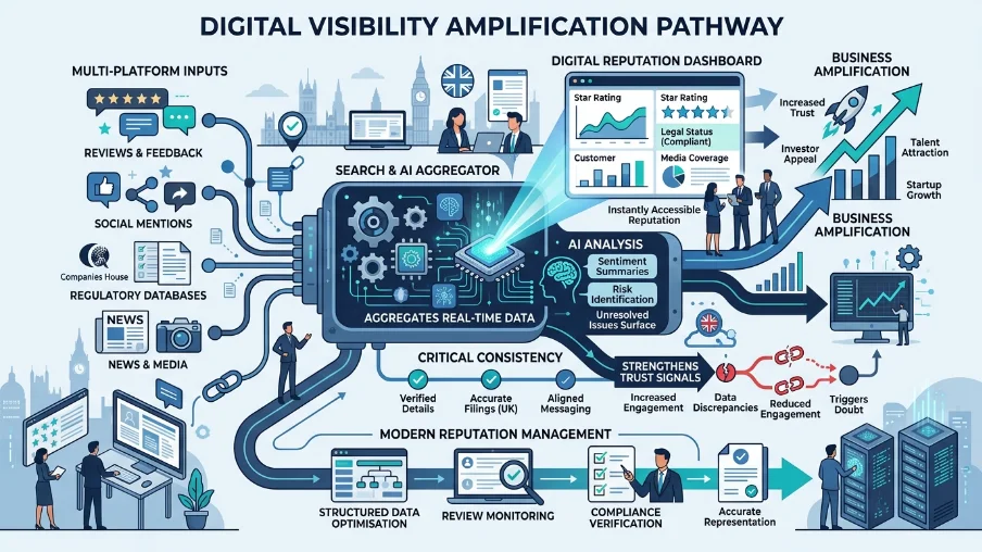How does digital visibility amplify business reputation
