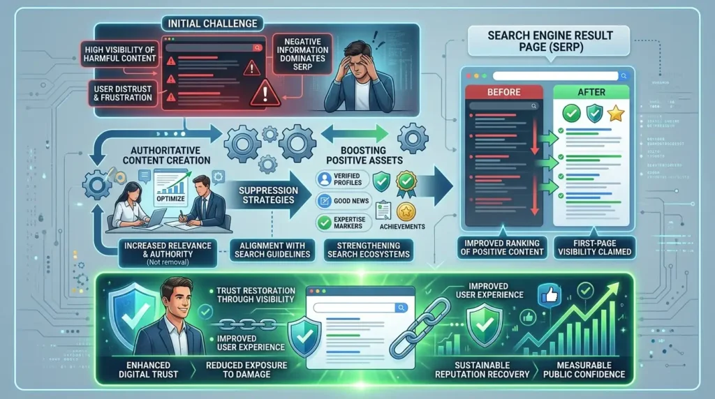 How does negative content suppression improve digital trust