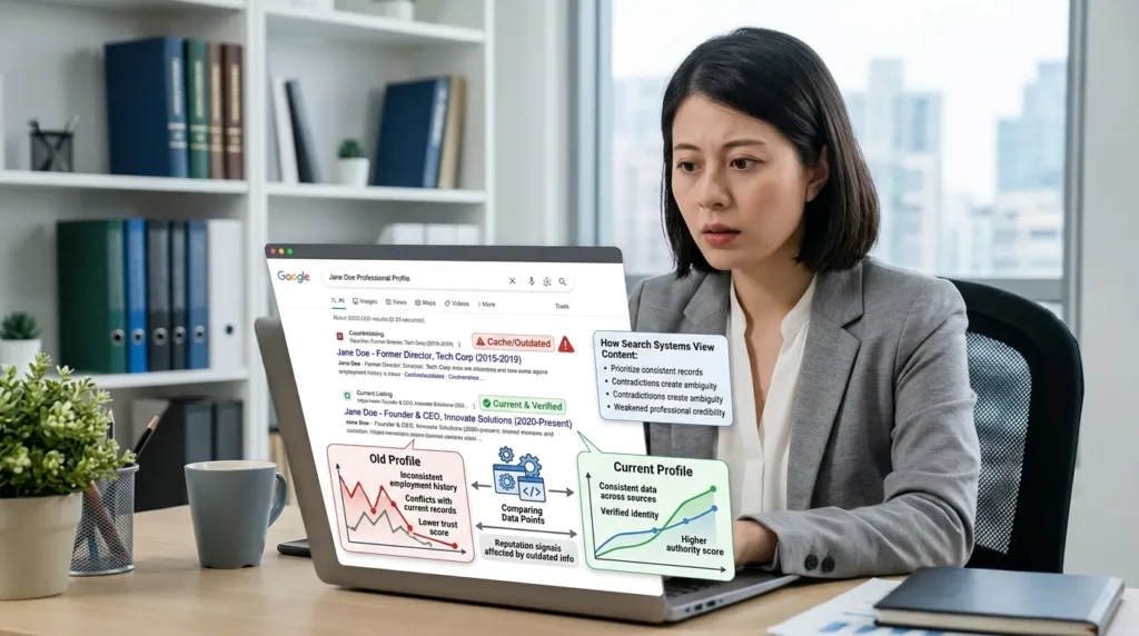 How does outdated information affect professional reputation