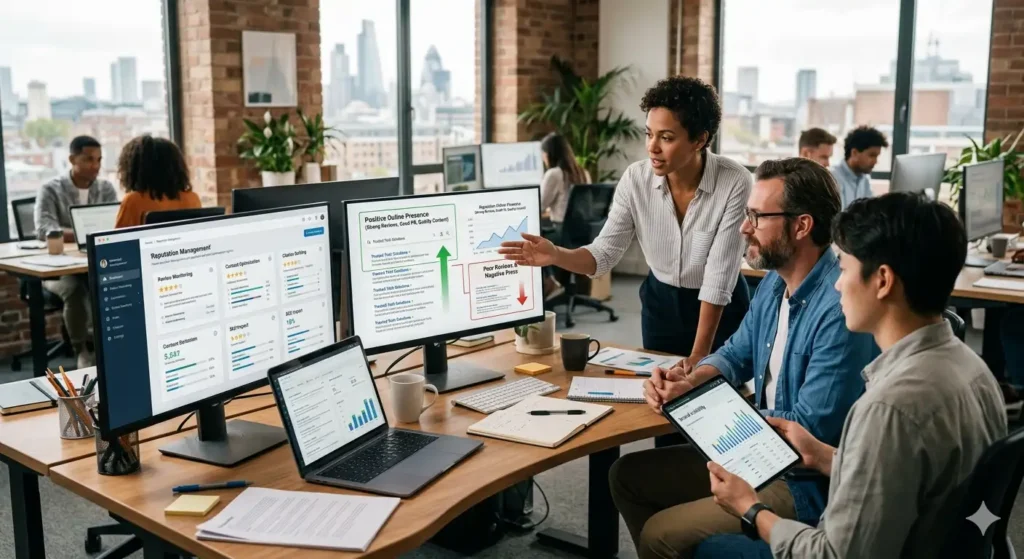 How does reputation management influence search rankings and content visibility