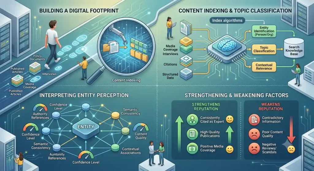 How is digital reputation formed within search ecosystems