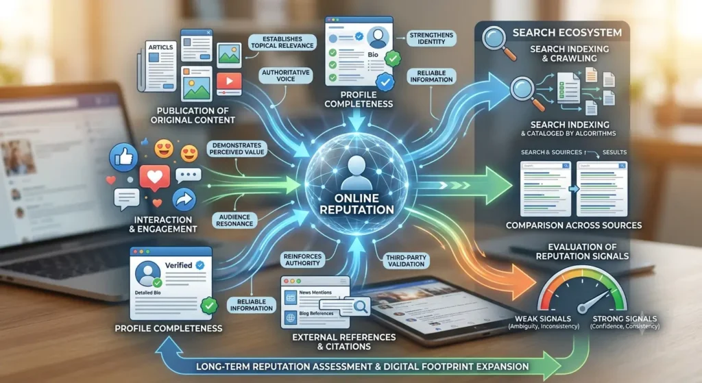 How is online reputation formed across social media platforms?