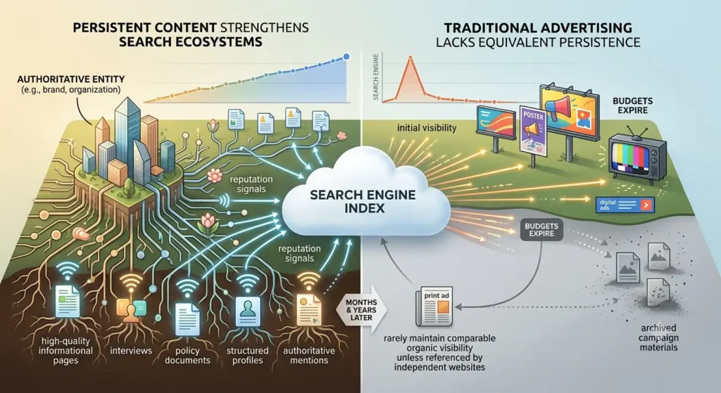 How persistent content strengthens search ecosystems