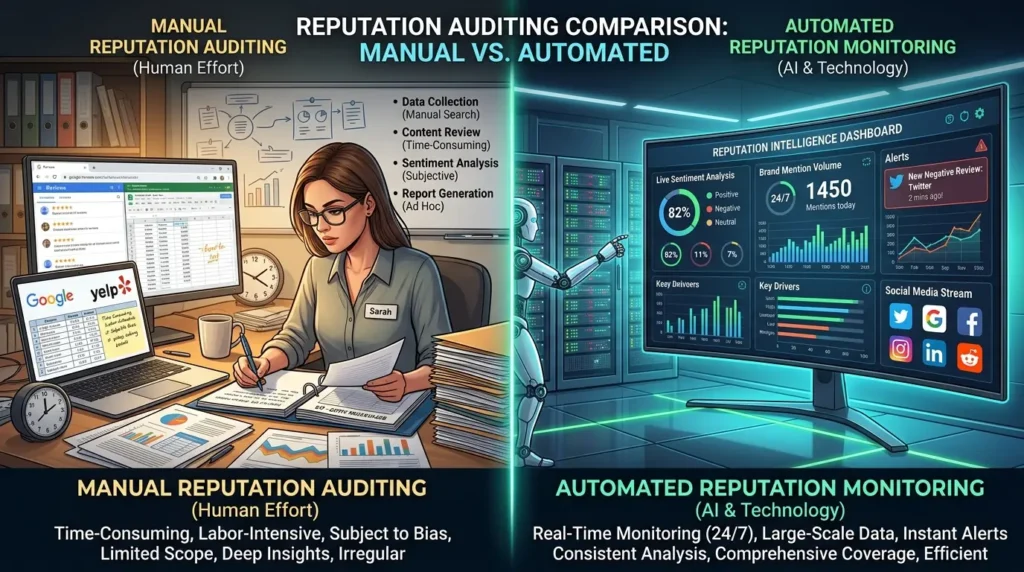 How Does Manual Reputation Auditing Compare With Automated Monitoring Systems?
