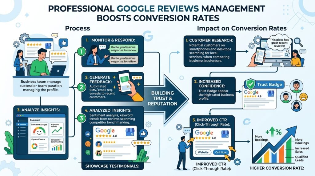Why does professional Google Reviews management improve conversion rates?