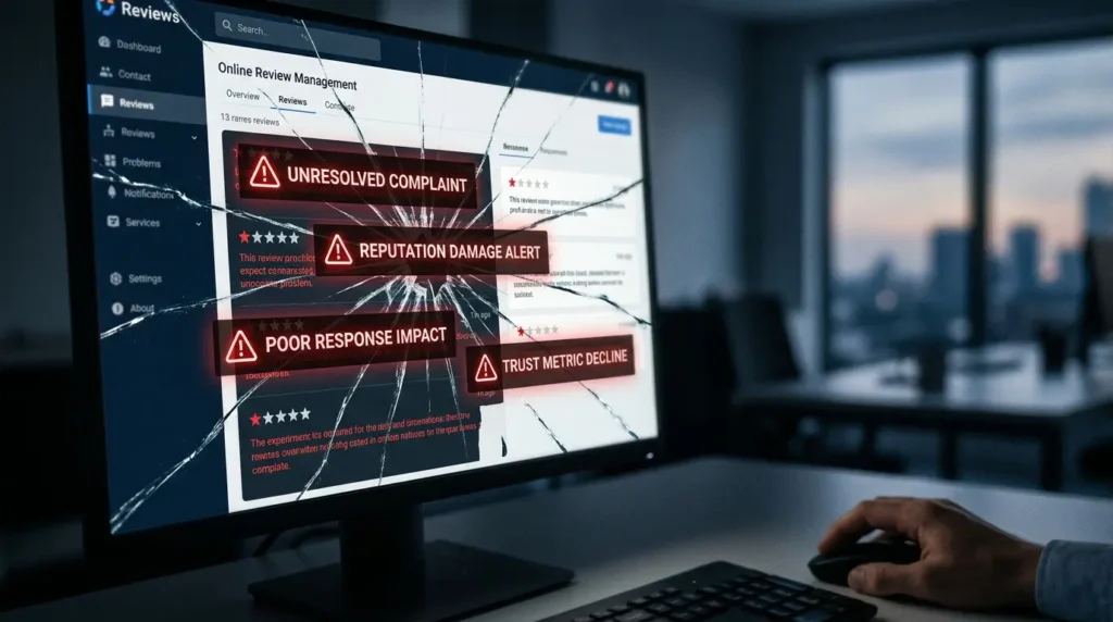 How do review management errors damage online reputation?