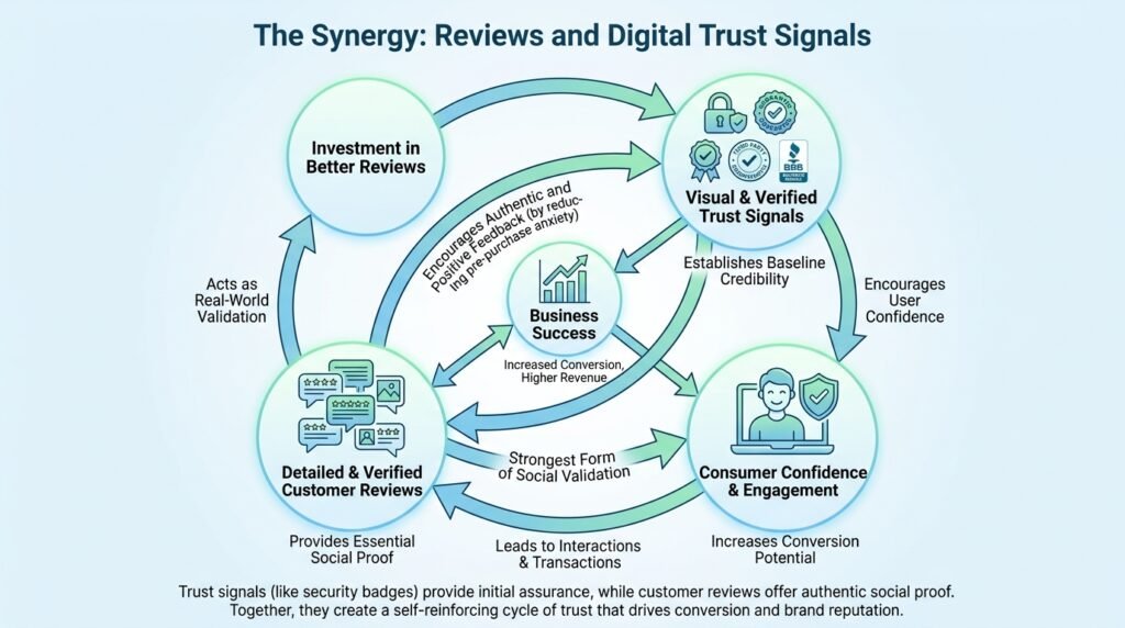 What is the relationship between reviews and trust signals?