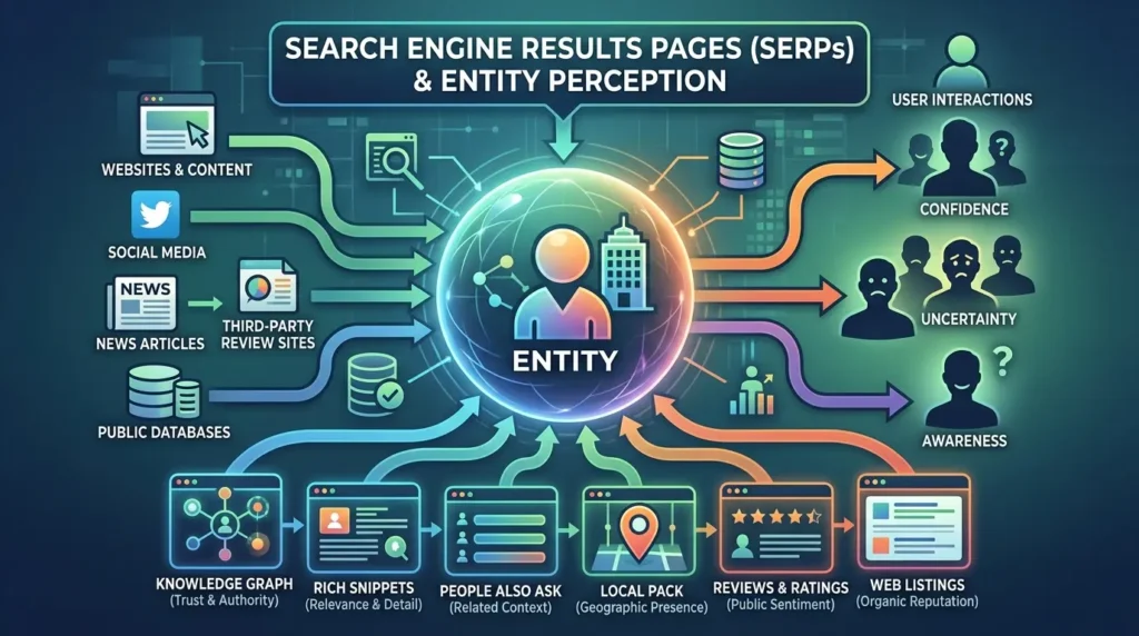 What role do SERPs play in shaping entity perception?