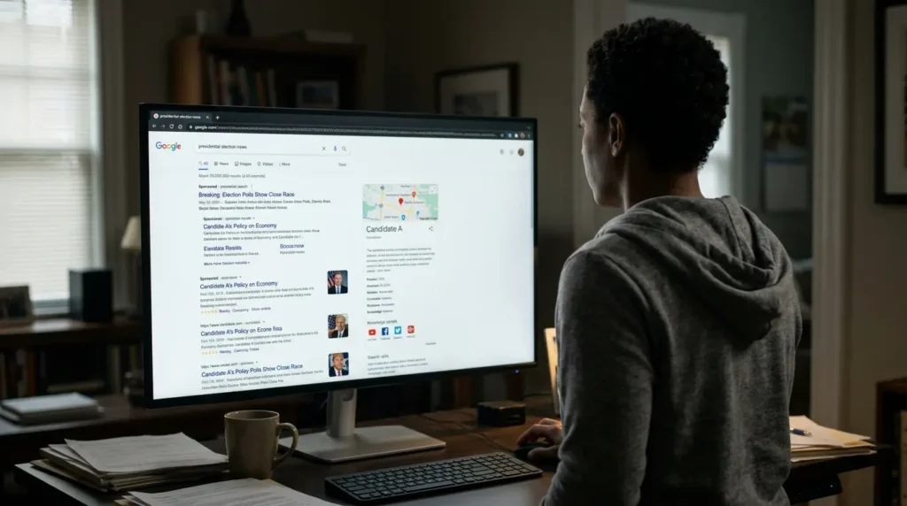 What role do search engine results pages play in voter perception?