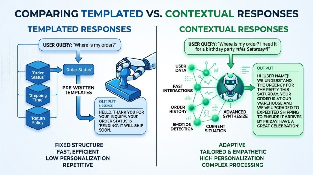 How do templated responses compare with contextual responses?