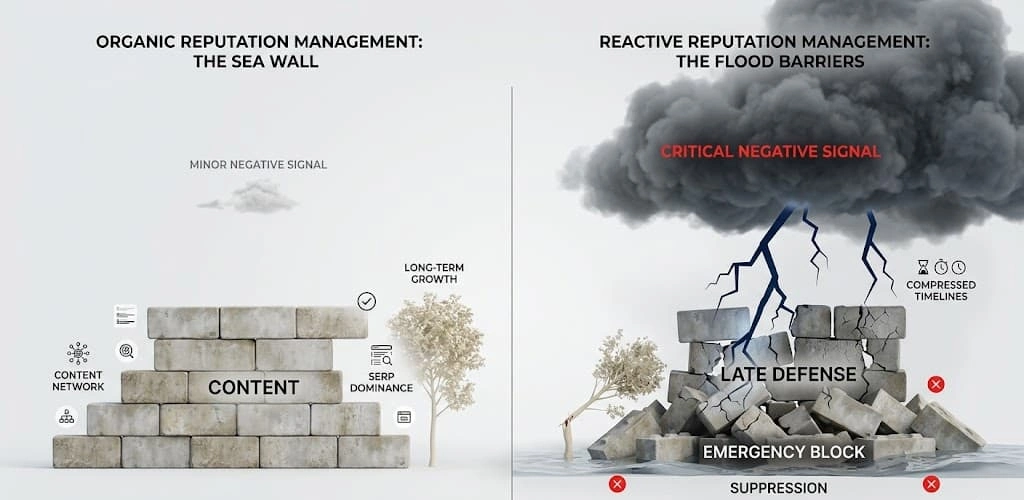 What Are the Key Structural Differences Between Organic and Reactive Reputation Management