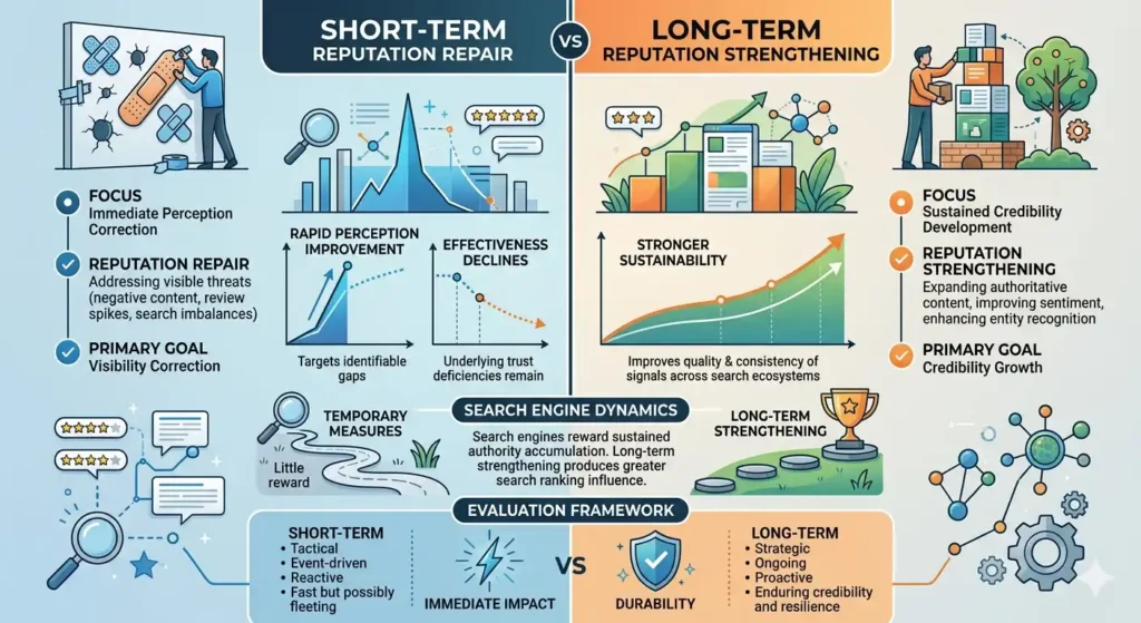 What Is the Difference Between Short-Term Reputation Repair and Long-Term Reputation Strengthening