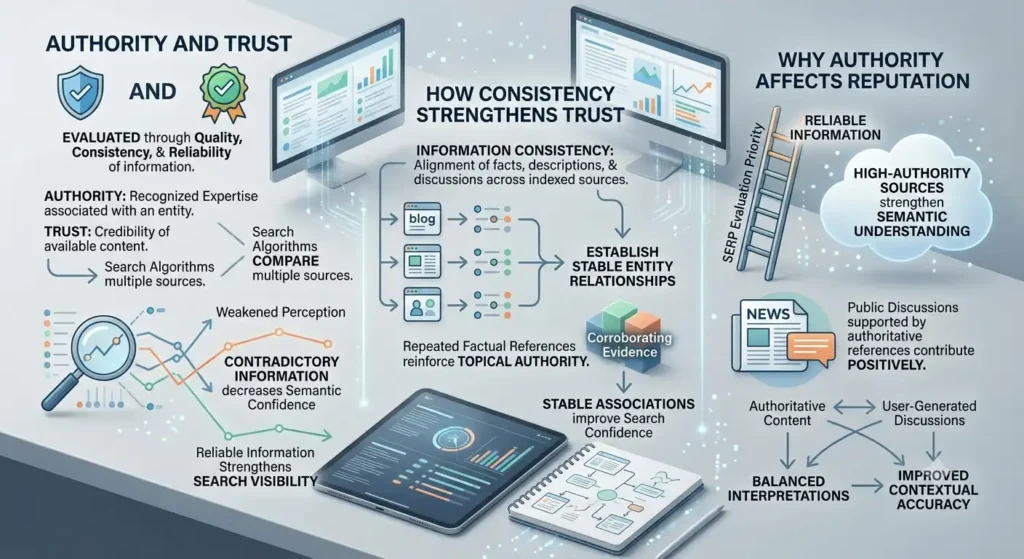 What factors define authority and trust in search ecosystems