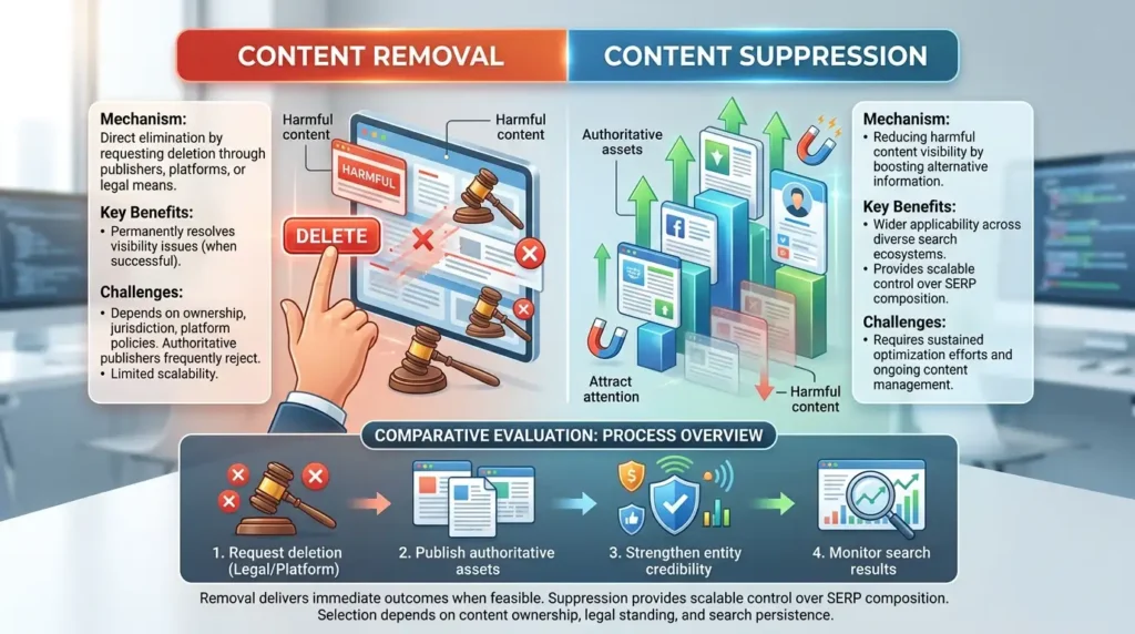 Which approach is more effective content removal or content suppression