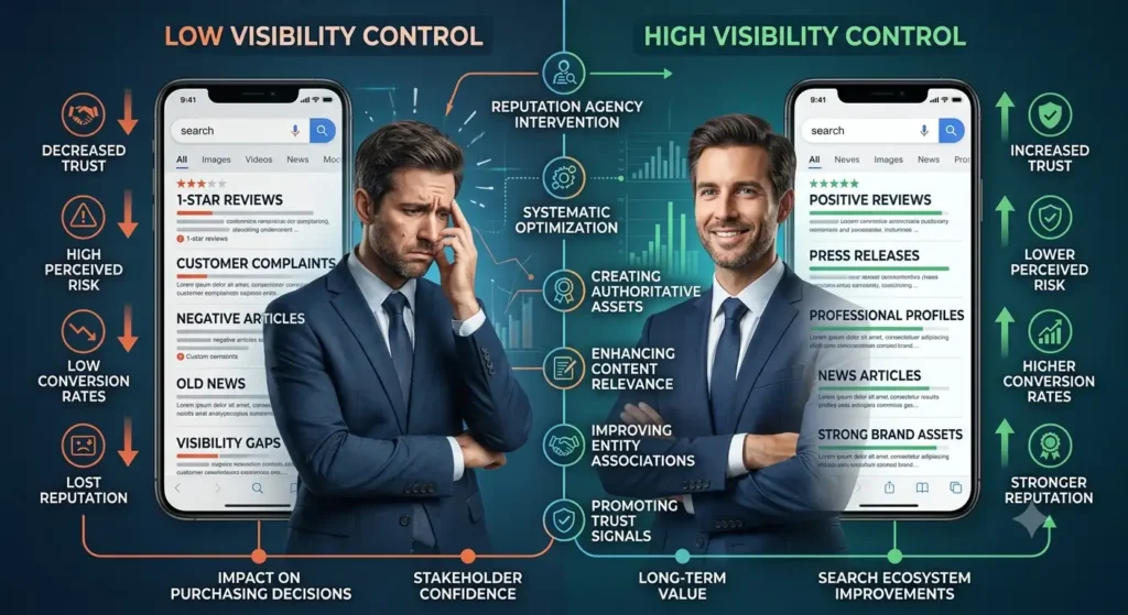 Why does search visibility control matter when choosing a reputation agency