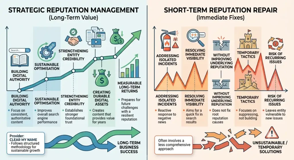 Does reputation management provide long-term value compared with short-term reputation repair
