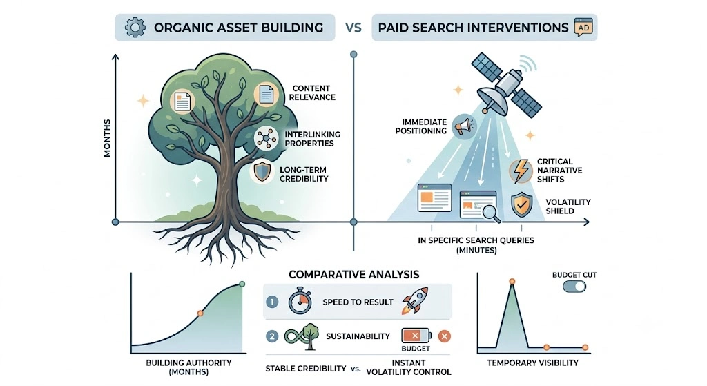 How Do Organic Asset Building and Paid Search Interventions Differ in Reputation Risk Management