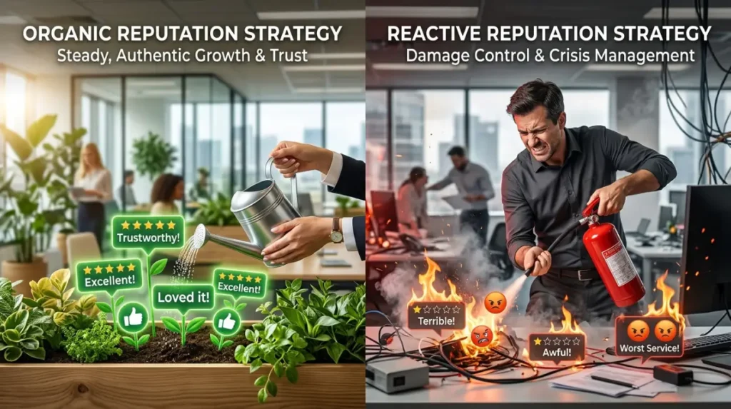 How Do Organic Reputation Strategies Compare with Reactive Approaches?