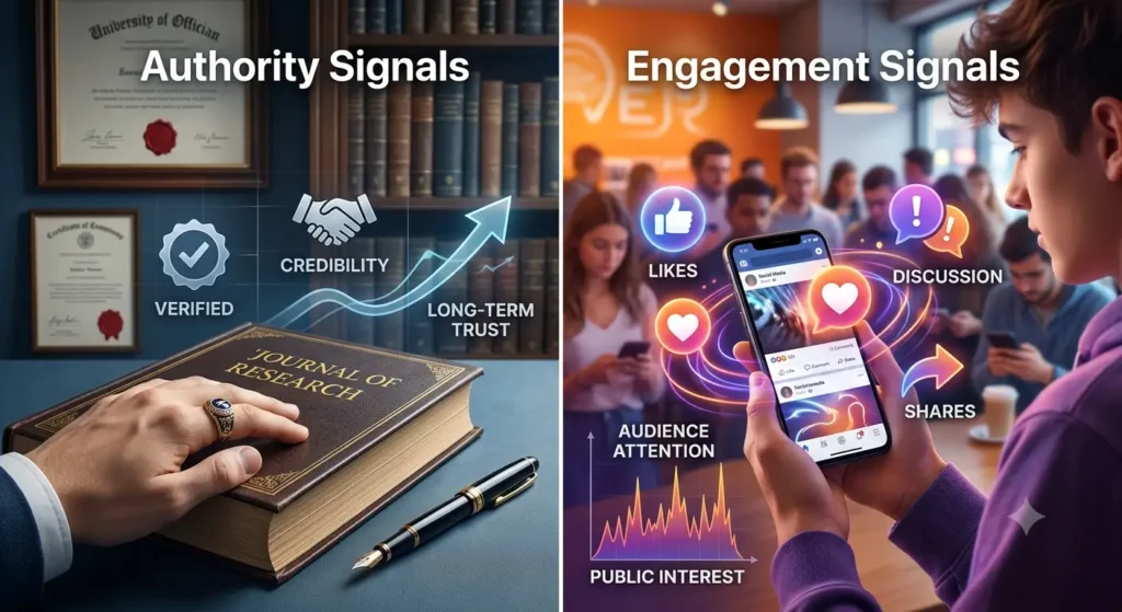 How do authority signals compare with engagement signals