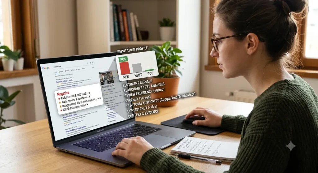 How do negative reviews influence search perception