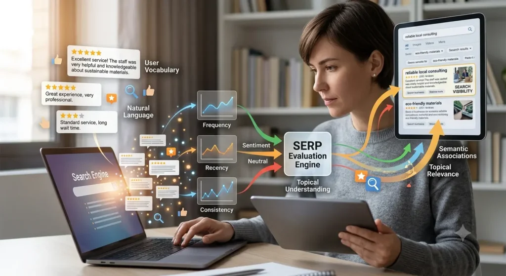 How do online reviews influence search visibility