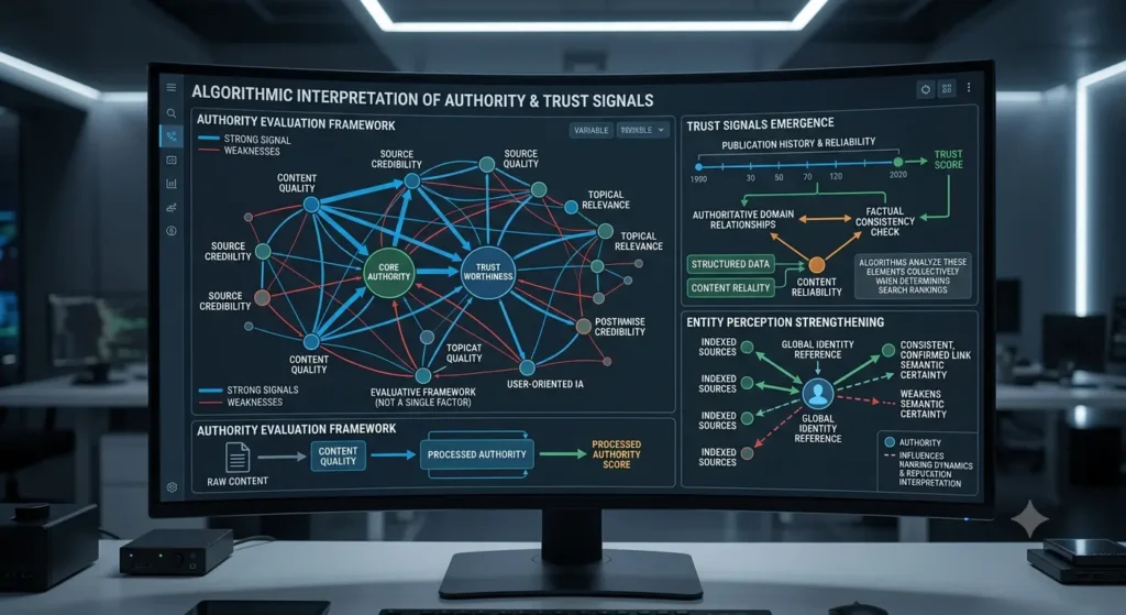 How do search engines interpret authority and trust signals