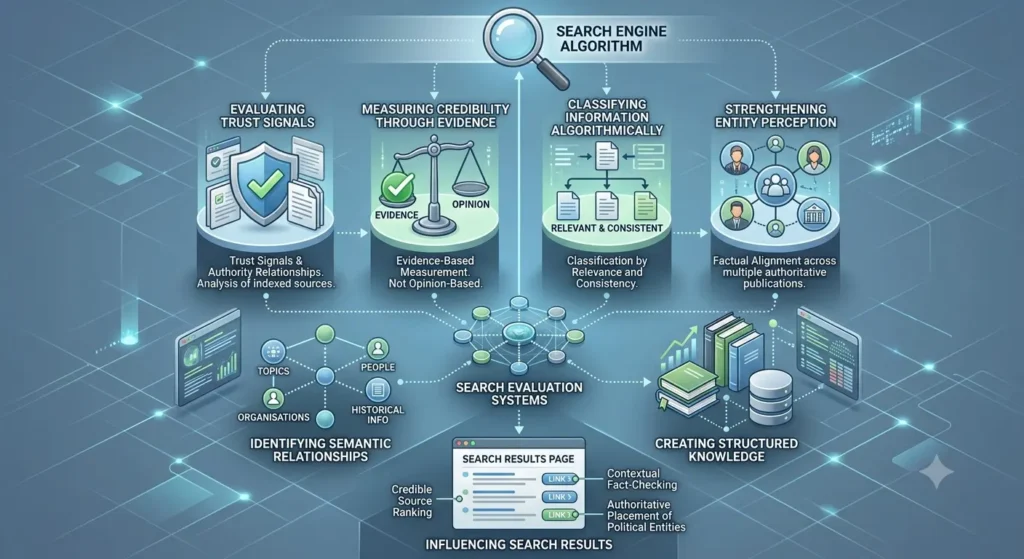 How do search engines interpret political credibility