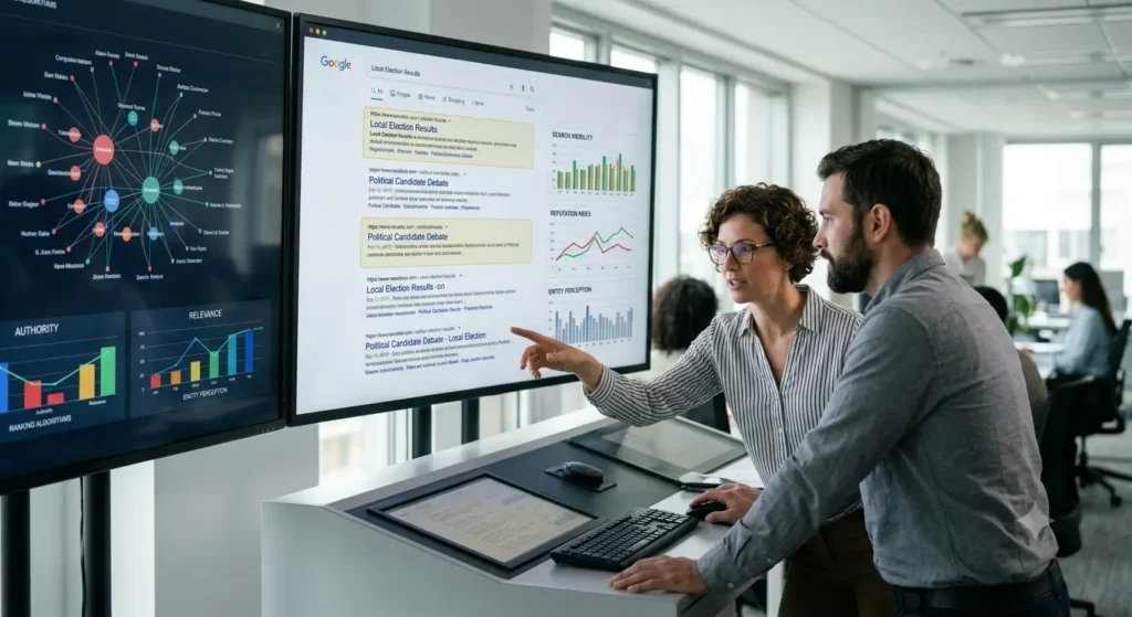 How does content ranking influence political reputation