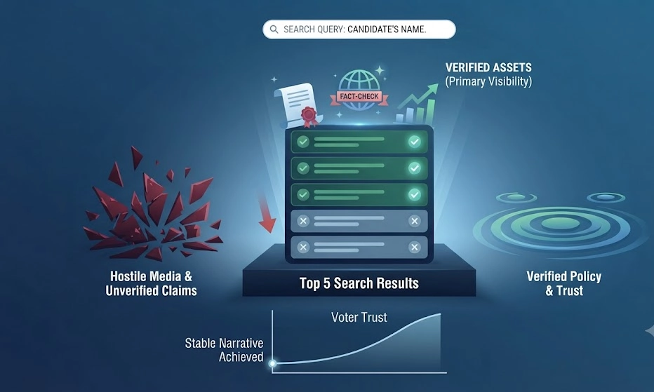 How does negative content suppression stabilize search perception during critical voting windows 1