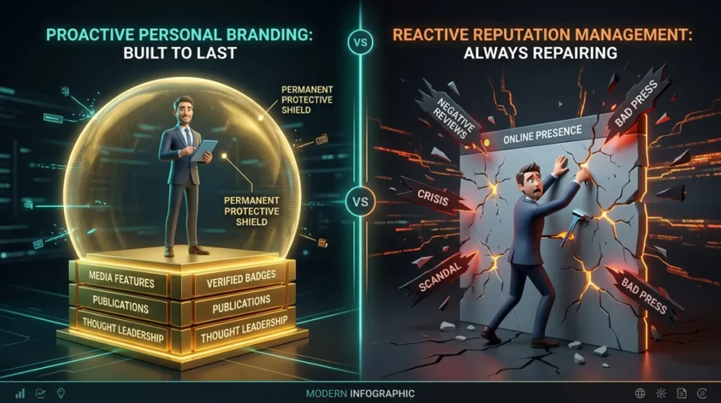 How does personal branding compare with reactive reputation management methods?