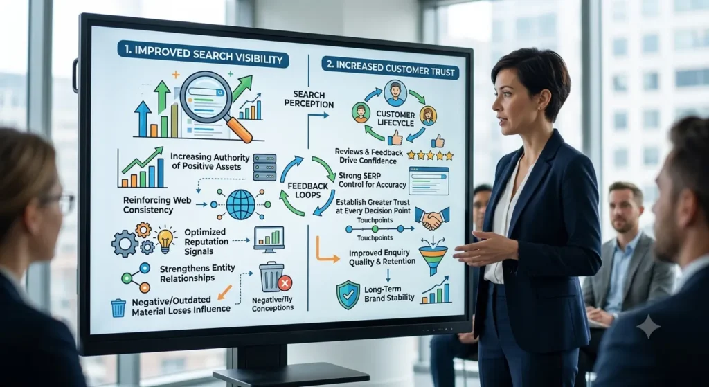 How does reputation management for business improve search visibility and customer trust