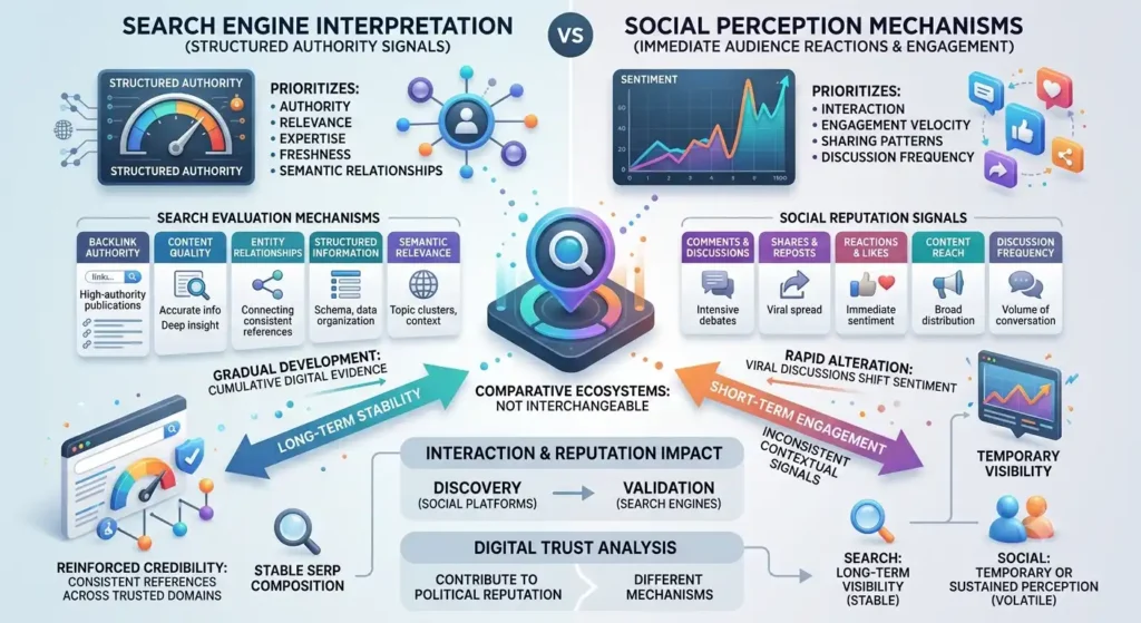 How does search engine interpretation compare with social perception?