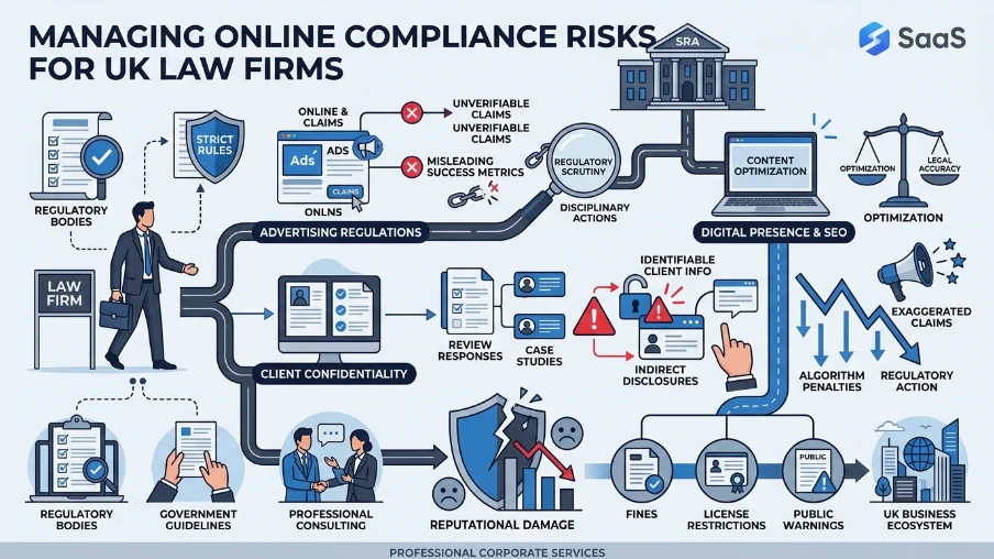 What compliance risks affect online reputation for law firms