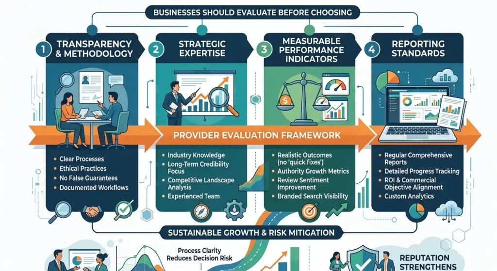 What concerns should businesses evaluate before choosing a reputation management provider