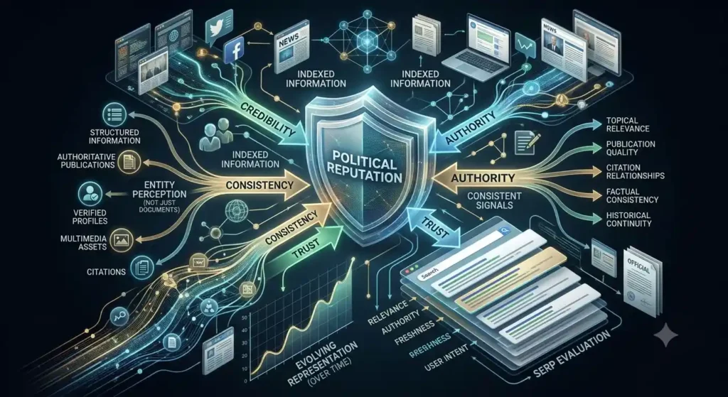 What defines political reputation within search ecosystems