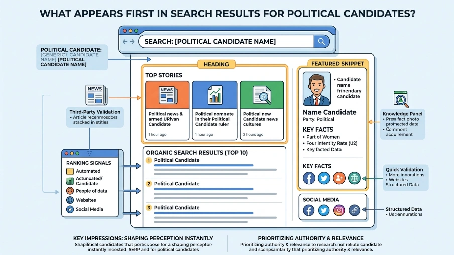 What elements appear first in search results for political candidates