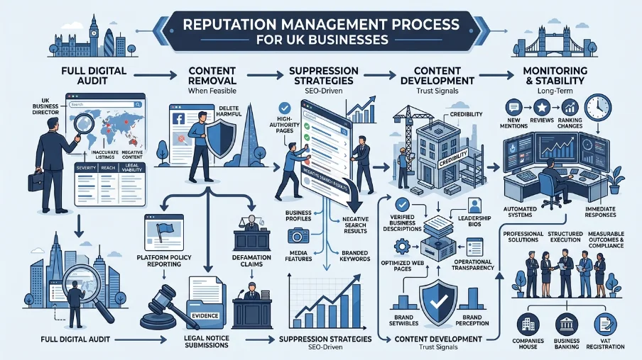 What processes are used in reputation management for business
