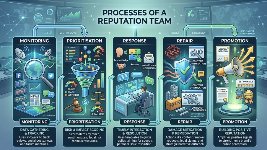 What processes do reputation teams follow