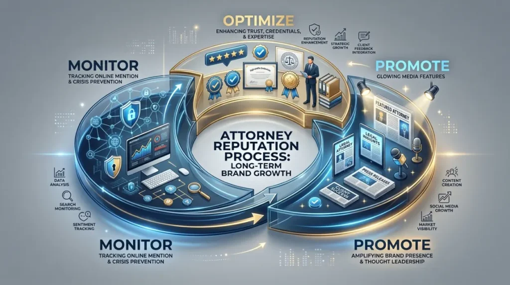 What reputation management process supports long-term lawyer brand growth?