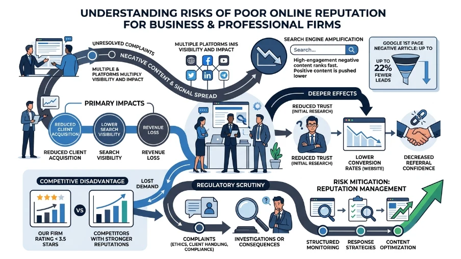 What risks arise from poor online reputation for law firms